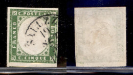 Antichi Stati Italiani - Sardegna - 1858 - 5 Cent (13Ad - Verde Giallo) Usato (300) - Sonstige & Ohne Zuordnung