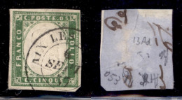 Antichi Stati Italiani - Sardegna - 1857 - 5 Cent (13Ad - Verde Giallo) Usato A Aix (350) - Autres & Non Classés