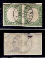 Antichi Stati Italiani - Sardegna - 1861 - 5 Cent (13Ca - Oliva Chiaro) - Coppia Usata - Oliva - Altri & Non Classificati