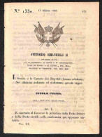 Antichi Stati Italiani - Sardegna - 1852 (15 Febbraio) - Privativa Delle Poste Lettere E Della Posta Cavalli - Decreto 1 - Autres & Non Classés