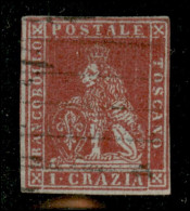 Antichi Stati Italiani - Toscana - 1851 - 1 Crazia (4b - Carta Azzurrata) Stretto Margine A Destra - Cert. AG - Autres & Non Classés