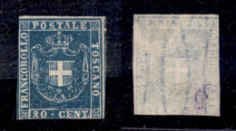 Antichi Stati Italiani - Toscana - 1860 - 20 Cent (20) - Senza Gomma - Corto Su Due Lati - Cert. AG (7.000 Senza Gomma) - Andere & Zonder Classificatie