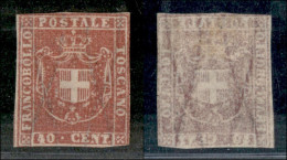 Antichi Stati Italiani - Toscana - 1860 - 40 Cent (21) Nuovo Senza Gomma - Appena Corto Da Tre Lati - Cert. AG (9.500) - Altri & Non Classificati