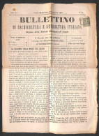 Regno - Vittorio Emanuele II - Giornale "Bollettino Della Bachicolutira E Sericoltura Italiana" Del 28 Sett. 1867 Affran - Otros & Sin Clasificación