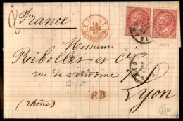 Regno - Vittorio Emanuele II - Lettera Affrancata Con Due 40 Cent (L20) Da Milano A Lione Del 12.2.65 - Altri & Non Classificati