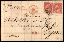 Regno - Vittorio Emanuele II - Lettera Affrancata Con Due 40 Cent (L20) Da Milano A Lione Del 12.2.65 - Other & Unclassified