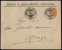 Regno - Umberto I - Busta Affrancata Con 20 Cent Umberto I (39) Annullato Con Ambulante "Chiavenna - Colico" (1) Del 2 M - Sonstige & Ohne Zuordnung