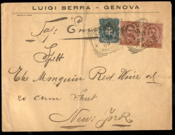 Regno - Umberto I - Coppia Del 10 Cent + 5 Cent (60 + 67) Su Lettera Da Genova Per New York  Del 13.1.98 - Other & Unclassified