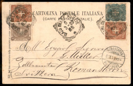 Regno - Umberto I - Cartolina Affrancata Con La Serie Completa Stemma Di Savoia (65 + 66 Due + 67) Da Bari A Romanshorn  - Andere & Zonder Classificatie