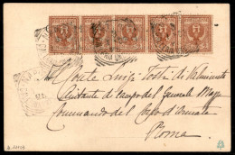 Regno - Vittorio Emanuele III - Cartolina Illustrata Da Napoli 5.1.03 Affrancata Con Striscia Di Cinque Del 2 Cent (69)  - Autres & Non Classés