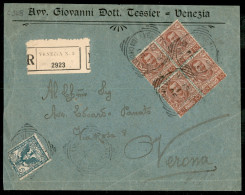 Regno - Vittorio Emanuele III - Quartina 10 Cent + 5 Cent (70/71) Su Lettera Raccomandata Da Venezia Per Verona Del 13.1 - Andere & Zonder Classificatie