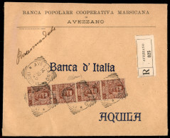 Regno - Vittorio Emanuele III - Busta Raccomandata Affrancata Con Striscia Di Quattro Del 10 Cent Floreale (71) - Avezza - Andere & Zonder Classificatie