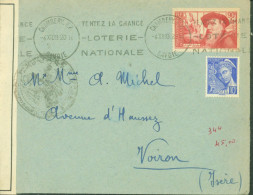 Guerre 40 YT N°344 Rodin + Mercure N+407 CAD Chambéry RP Savoie 4 XII 39 Censure Bande + Cachet NB195 Grenoble - 2. Weltkrieg 1939-1945