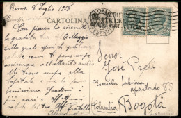 Regno - Vittorio Emanuele III - Cartolina Affrancata Con Due 5 Cent Leoni (81) Da Roma 8.7.28 Per Bogotà - Non Comune - Andere & Zonder Classificatie