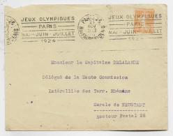 FRANCE SEMEUSE 5C JAUNE Coin Def LETTRE COVER MEC KRAG JEUX OLYMPIQUES PARIS 1924 PARIS 26 21 NOV 23 R DU FAUBG ST DENIS - Oblitérations Mécaniques (flammes)