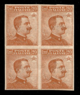 Regno - Vittorio Emanuele III - 1917 - 20 Cent Michetti (109d) - Quartina Non Dentellata - Piega Orizzontale Al Centro - - Other & Unclassified