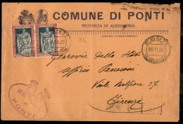 Regno - Vittorio Emanuele III - Busta Per Firenze Con Coppia 25 Cent Dent. 11 (227) Da Ponti Del 28.11.28 - Sonstige & Ohne Zuordnung