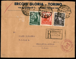 Regno - Vittorio Emanuele III - 25 Cent + 75 Cent + 1,75 Lire Impero (441 + 444 + 446) Su Raccomandata Per Gli USA Da To - Autres & Non Classés