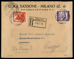Regno - Vittorio Emanuele III - Raccomandata Con Impero 75 Cent + Aerea 1 Lira (444 + Aerea 113) Da Milano 31.7.39 A Via - Sonstige & Ohne Zuordnung
