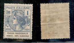 Regno - Parastatali - 1924 - 1 Lira Cassa Inf. Lavoro (22) - Gomma Integra - Leggera Piega Naturale Di Gomma - Other & Unclassified