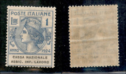 Regno - Parastatali - 1924 - 1 Lira Cassa Inf. Lavoro (22) - Gomma Integra - Leggera Piega Naturale Di Gomma - Autres & Non Classés