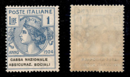 Regno - Parastatali - 1924 - 1 Lira Assicuraz. Sociali (29) - Gomma Integra (275) - Altri & Non Classificati