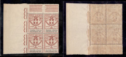 Regno - Parastatali - 1924 - 10 Cent Biblioteche Pop. (34) - Quartina Angolo Di Foglio - Gomma Integra (300+) - Autres & Non Classés