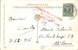 Regno - Navigazione - 1916 Cartolina Illustrata Per Milano Affrancata Con Leoni 5 Cent Annullato Col Guller R.Nave Giuli - Other & Unclassified