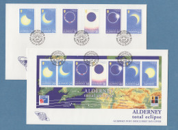 Guernsey-ALDERNEY 1999 Sonnenfinsternis / Solar Eclipse Satz Und Block Auf FDC  - Guernesey