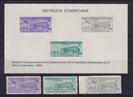 Dominikanische Republik 1958 Weltausstellung Brüssel Mi-Nr. 669-671, Block 20 ** - Dominikanische Rep.