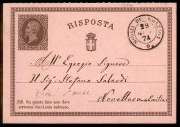 Regno - Interi - Cartolina Postale 15 Cent Risposta Da Moglia Di Gonzaga 29 Gen. 74 Per Novellara - Primo Mese D'uso (C2 - Sonstige & Ohne Zuordnung