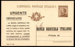 Regno - Interi - Cartolina Postale Michetti 40 Cent Stemma Primo Tipo (C56) Con Testo E Stampa Banca Agricola Italiana - - Other & Unclassified