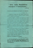 Regno - Volantini Lanciati Da Aereo - 1946 - Solo Nella Repubblica Trionferà Il Comunismo - Volantino Su Carta Verde - Other & Unclassified