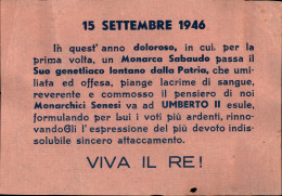 Regno - Volantini Lanciati Da Aereo - 1946 - 15 Settembre - Viva Il Re! - Volantino Su Carta Salmone - Altri & Non Classificati