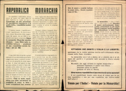 Regno - Volantini Lanciati Da Aereo - 1946 - Repubblica Monarchia - Votate Per La Monarchia - Volantino - Andere & Zonder Classificatie
