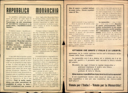 Regno - Volantini Lanciati Da Aereo - 1946 - Repubblica Monarchia - Votate Per La Monarchia - Volantino - Other & Unclassified