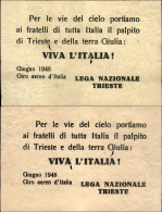 Regno - Volantini Lanciati Da Aereo - 1948 (giugno) - Giro Aereo D'Italia - Lega Nazionale Trieste - Volantino - Altri & Non Classificati