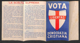 Regno - Volantini Lanciati Da Aereo - 1948 - Vota Libertas - Democrazia Cristiana - Milano - Volantino Pieghevole Con Fa - Autres & Non Classés
