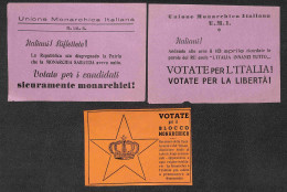 Regno - Volantini Lanciati Da Aereo - 1948 - Unione Monarchica Italiana - Tre Volantini Elettorali Diversi - Andere & Zonder Classificatie