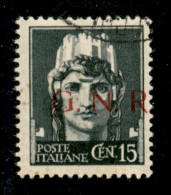 RSI - G.N.R. Brescia - 1943 - 15 Cent (472/Ihc) Usato - Soprastampa Spostata Senza Punto Dopo R (220) - Altri & Non Classificati