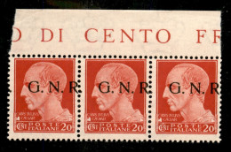 RSI - G.N.R. Brescia - 1943 - 20 Cent (473/Ihb) - Striscia Di 3 Bordo Foglio - Punto (parziale) A Sinistra - Gomma Integ - Sonstige & Ohne Zuordnung