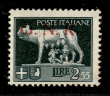 RSI - G.N.R. Brescia - 1943 - 2,55 Lire (483/I) - Soprastampa Slittata (doppia G) - Oliva + Sorani - Andere & Zonder Classificatie