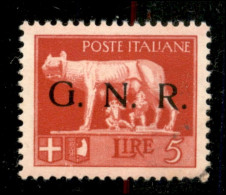 RSI - G.N.R. Brescia - 1943 - Spaziati - 5 Lire (484/A) - Gomma Integra Difettoso Nell’angolo Inferiore Destro Rotto - F - Sonstige & Ohne Zuordnung