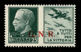 RSI - G.N.R. Brescia - 1943 - 25 Cent Aviazione (15/Ieh) Con Punti Piccoli Dopo N E R (pos. 6) - Gomma Integra - Autres & Non Classés