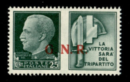 RSI - G.N.R. Brescia - 1943 - 25 Cent Milizia (16/Ieg) Con Punti Piccoli Dopo G E R - Gomma Integra - Andere & Zonder Classificatie