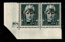 RSI - G.N.R. Verona - 1944 - 15 Cent (472) - Coppia Angolo Di Foglio Con Numero Di Tavola (1174) - Gomma Integra - Sonstige & Ohne Zuordnung