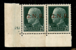 RSI - G.N.R. Verona - 1944 - 25 Cent (474) - Coppia Angolo Di Foglio Con Numero Di Tavola (658) - Gomma Integra - Other & Unclassified