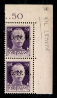 RSI - G.N.R. Verona - 1944 - 50 Cent (477) - Coppia Angolare (pos. 10/20) Con Filigrana Lettere 12/10 - Gomma Integra - Altri & Non Classificati