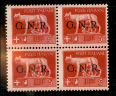 RSI - G.N.R. Verona - 1944 - 5 Lire (485) In Quartina - Gomma Integra (240+) - Other & Unclassified