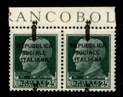 RSI - Provvisori - 1944 - 25 Cent (491phb) - Coppia Bordo Foglio Con Soprastampa A Cavallo (e A Margine) - Gomma Integra - Other & Unclassified